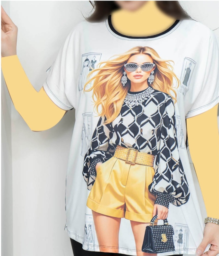 تیشرت کیمونو طرح دختر مو بلوند - کد: 004
